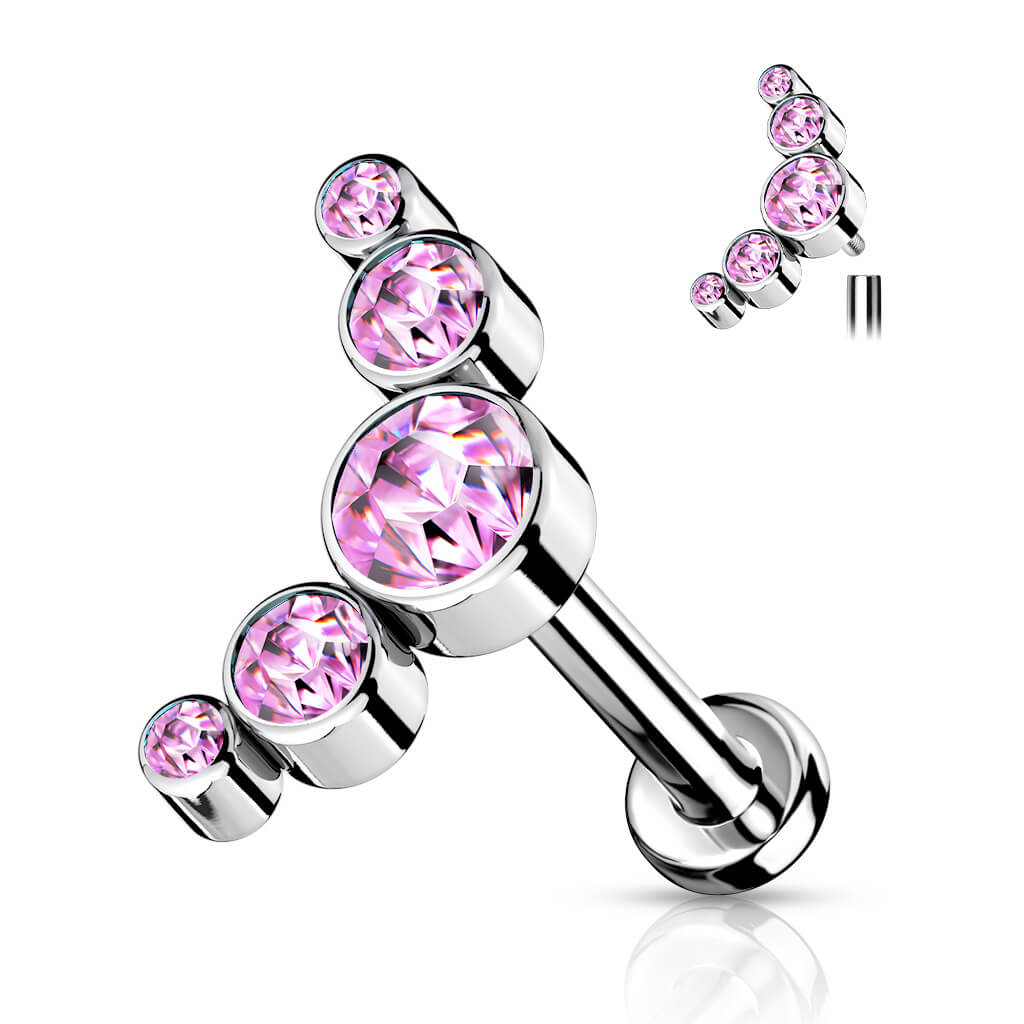 Titan Labret 5 Zirkonia Flach Silber Innengewinde
