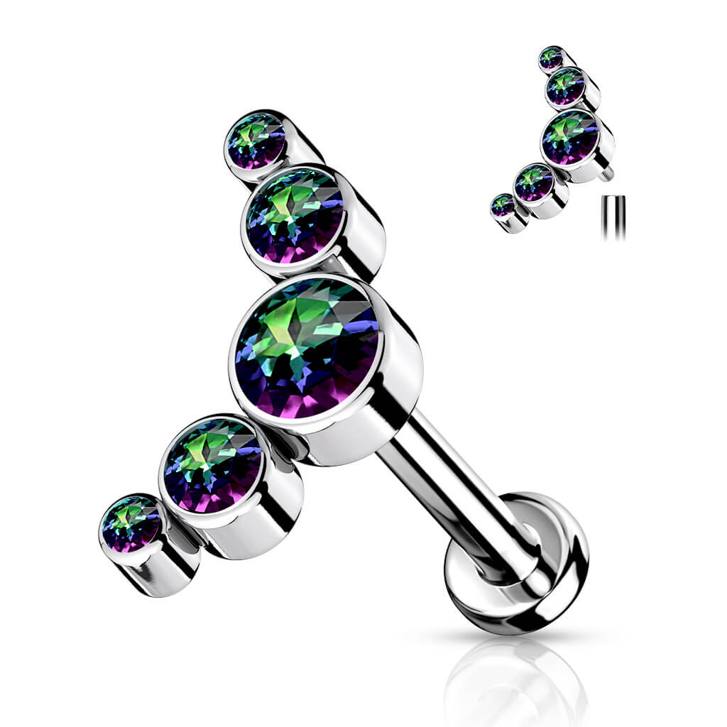 Titan Labret 5 Zirkonia Flach Silber Innengewinde
