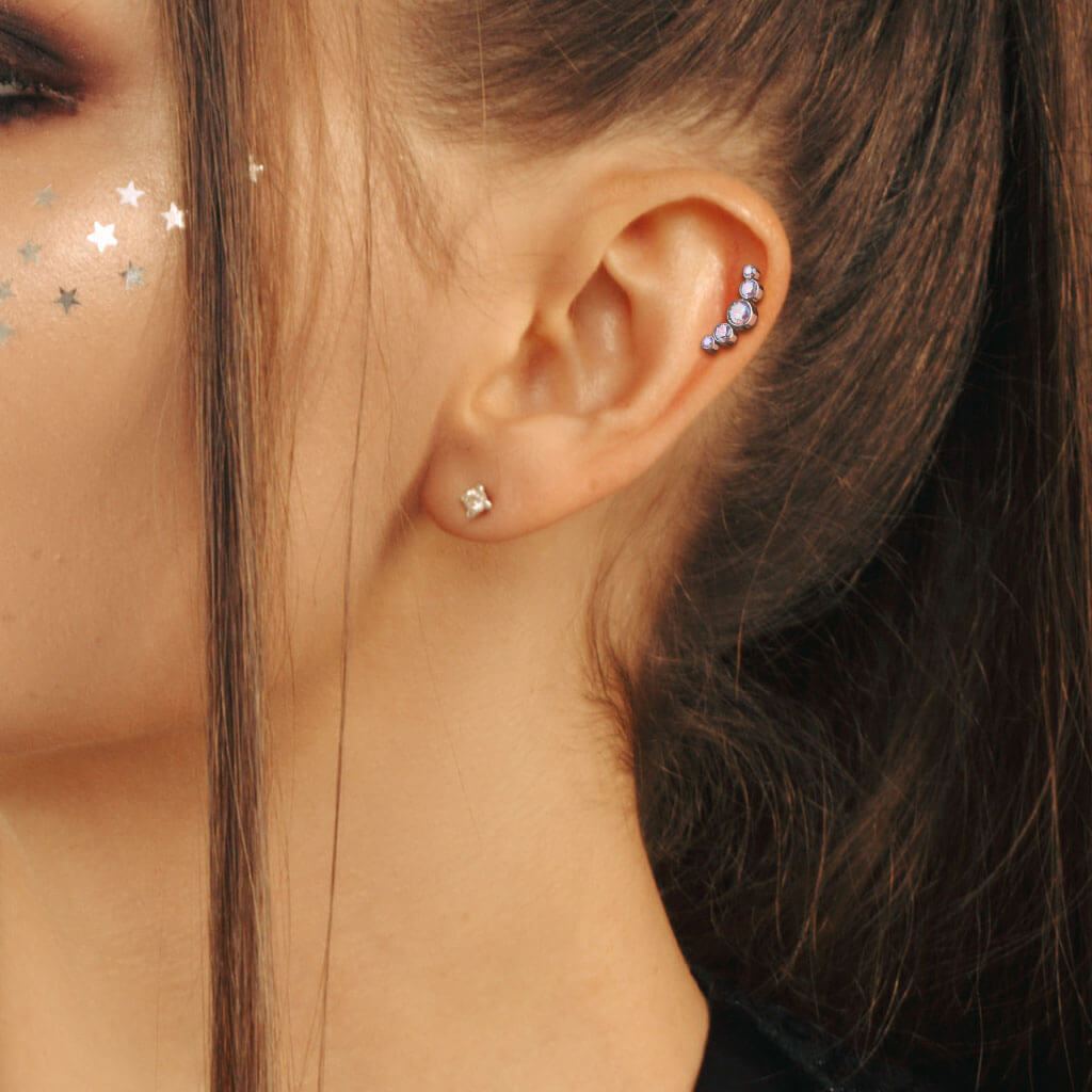 Titan Labret 5 Zirkonia Flach Silber Innengewinde