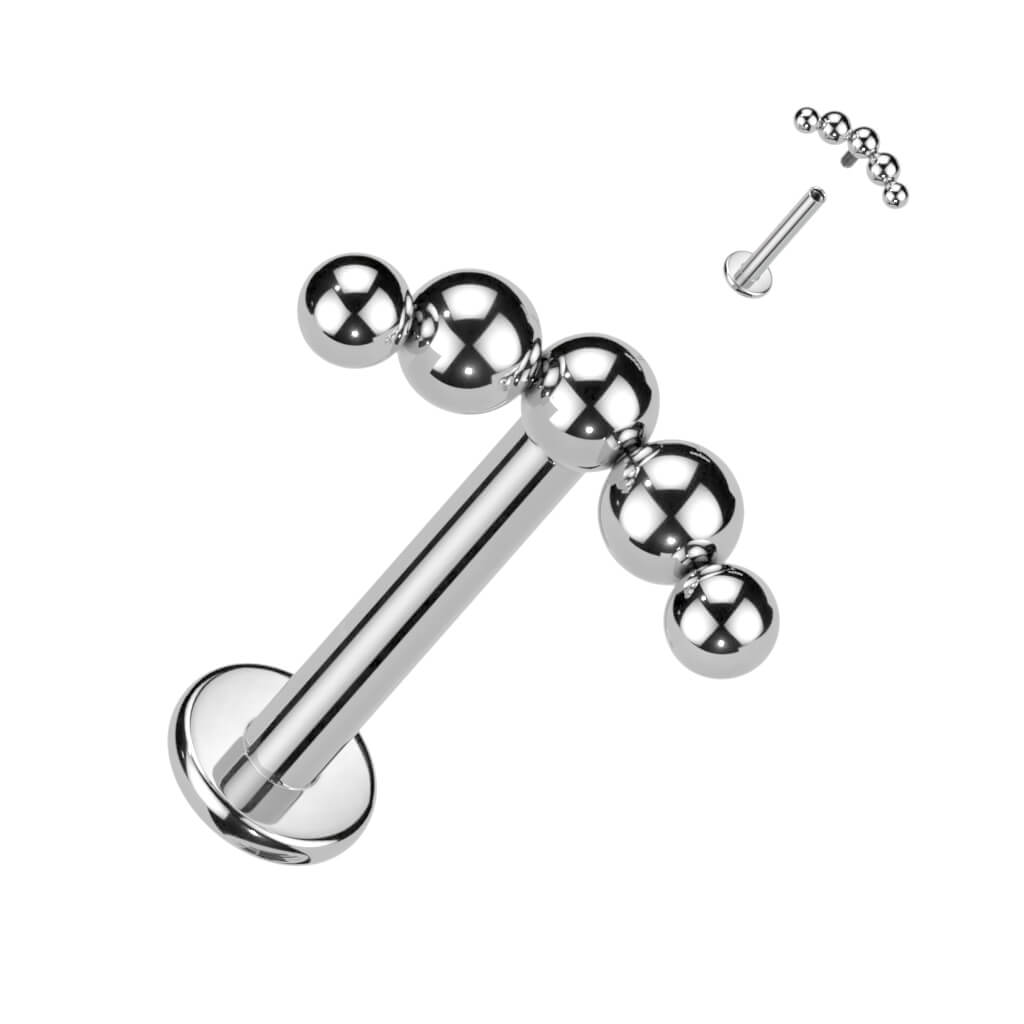 Titanium Labret Curved Beaded Balls Top Internally Threaded