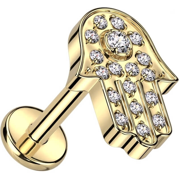 Titanio Labret Hamsa con zirconi Filettatura Interna