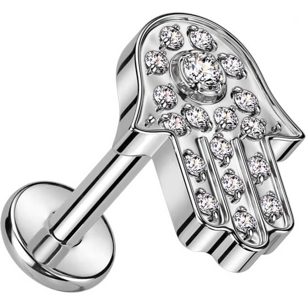 Titanio Labret Hamsa con zirconi Filettatura Interna