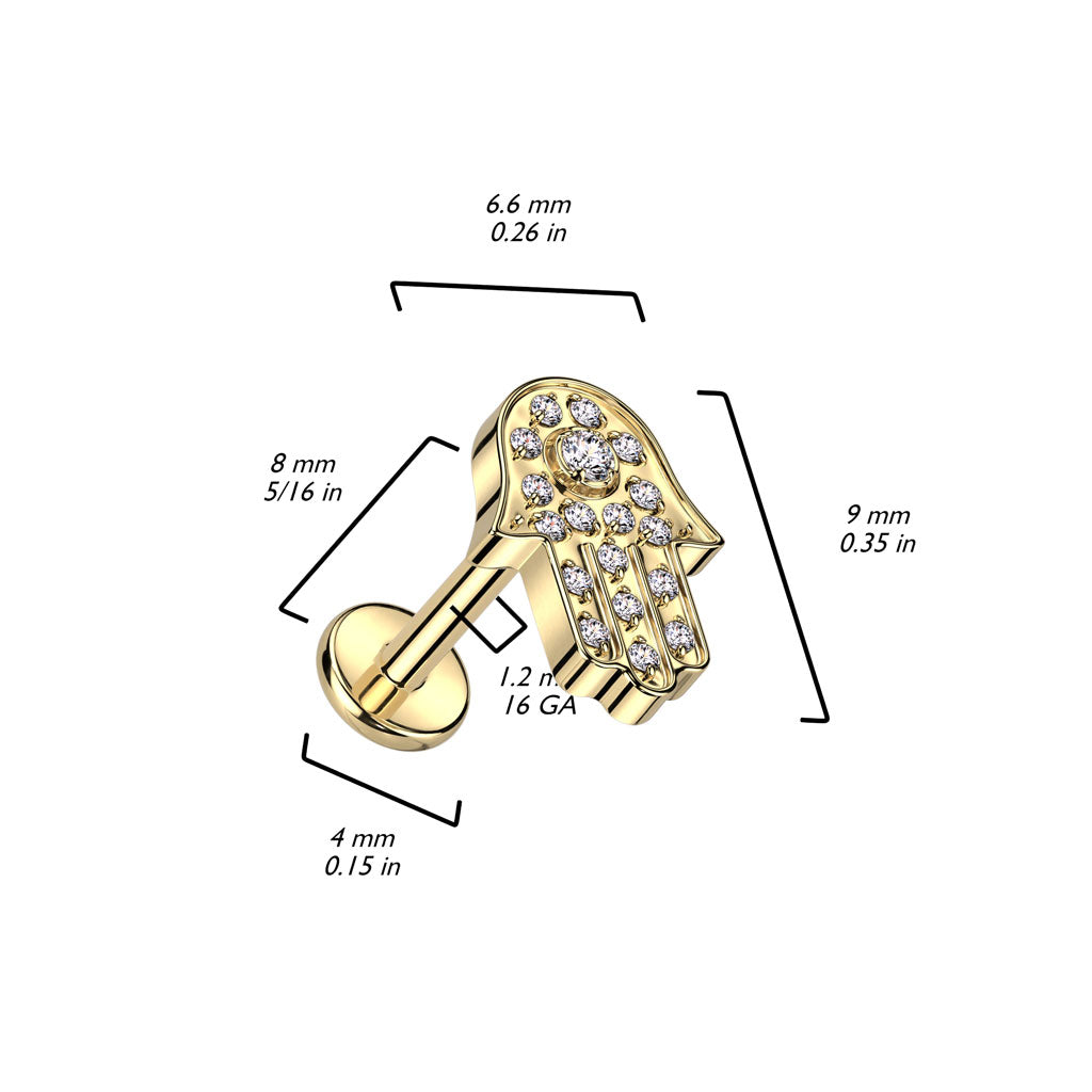 Titanio Labret Hamsa con zirconi Filettatura Interna