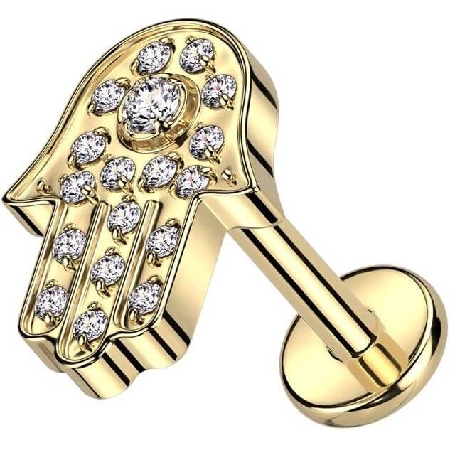 Titanio Labret Hamsa con zirconi Filettatura Interna