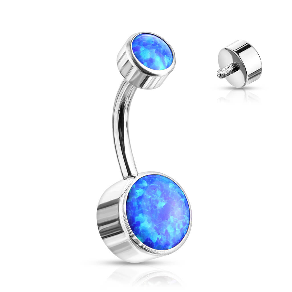 Titanium Belly Button Piercing Opal Round Silver Internally Threaded