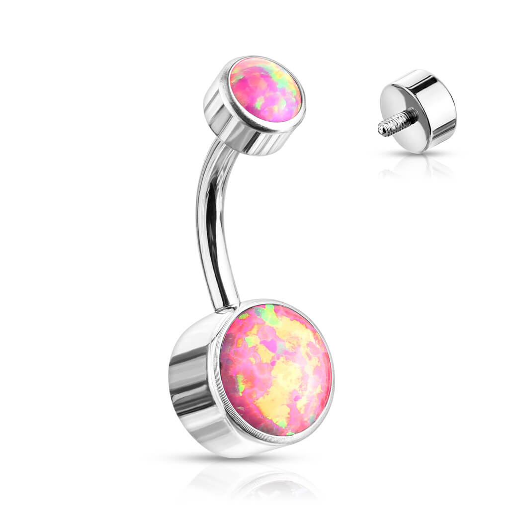 Titanium Belly Button Piercing Opal Round Silver Internally Threaded