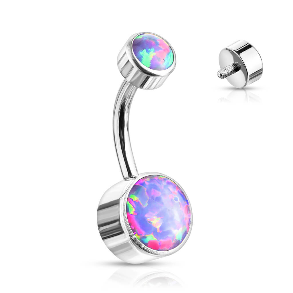 Titanium Belly Button Piercing Opal Round Silver Internally Threaded
