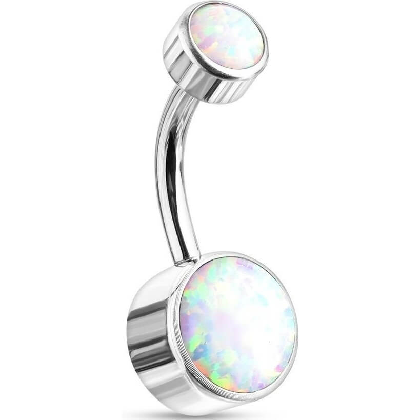 Titanium Belly Button Piercing Opal Round Silver Internally Threaded