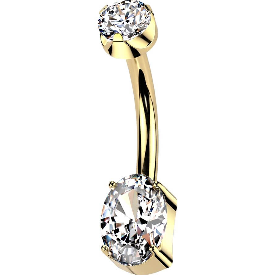 Titanium Belly Button Piercing 2 zirconia prong setting Internally Threaded