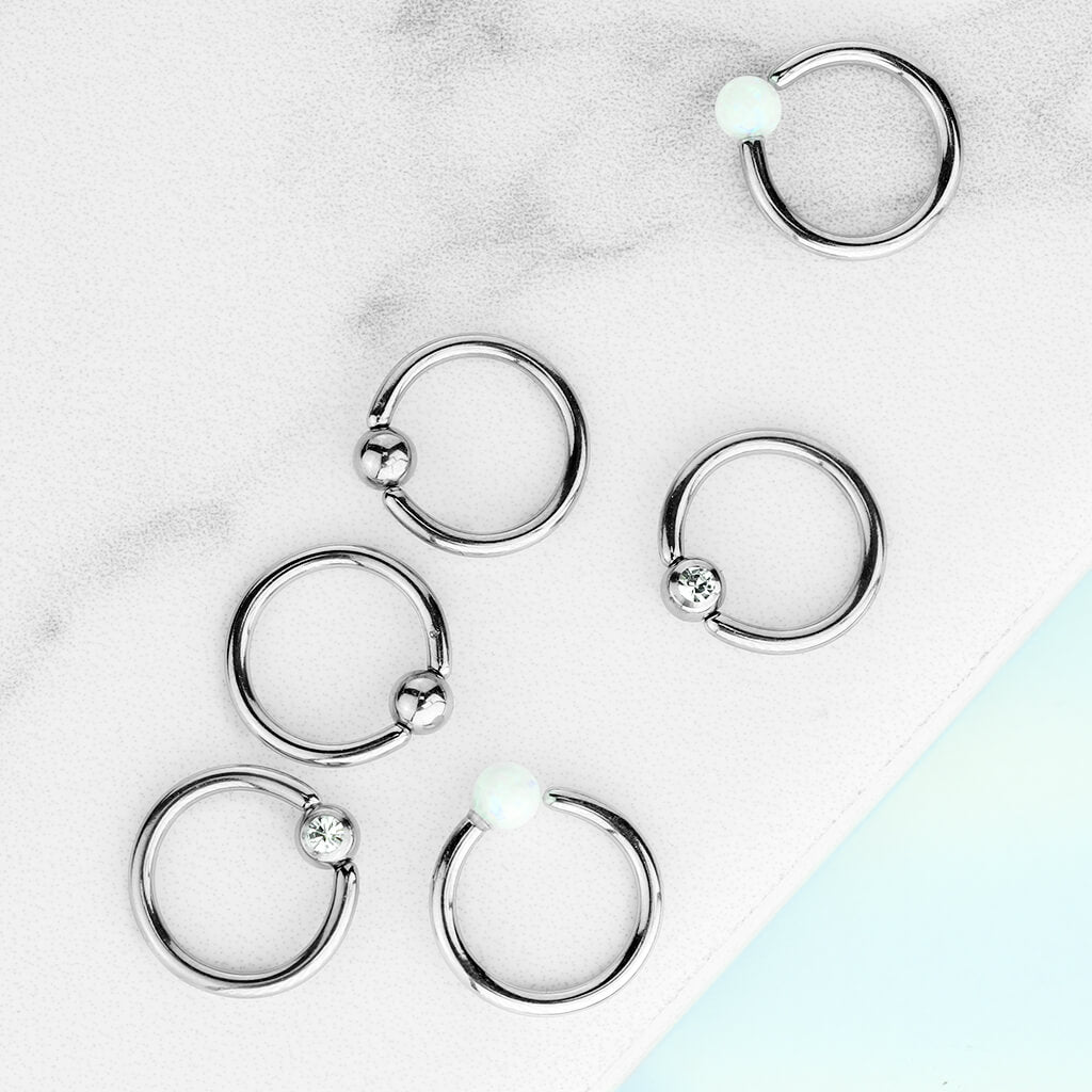 Ring Ball Zirconia Opal Silver Captive Bead