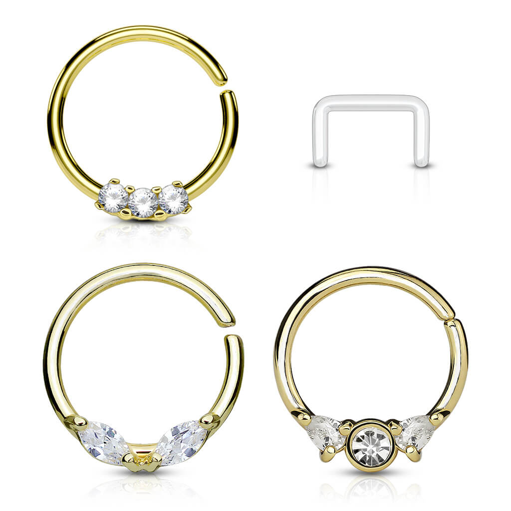 Piercing Septum Retainers/Anelli in oro e zirconi Pieghevole