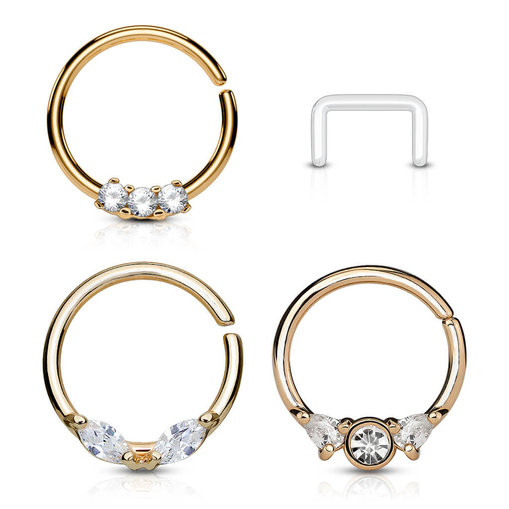 Piercing Septum Retainers/Anelli in oro e zirconi Pieghevole