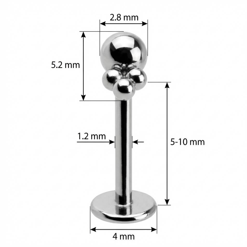 Titanium Labret Sphere With Triple Bead Cluster Internally Threaded