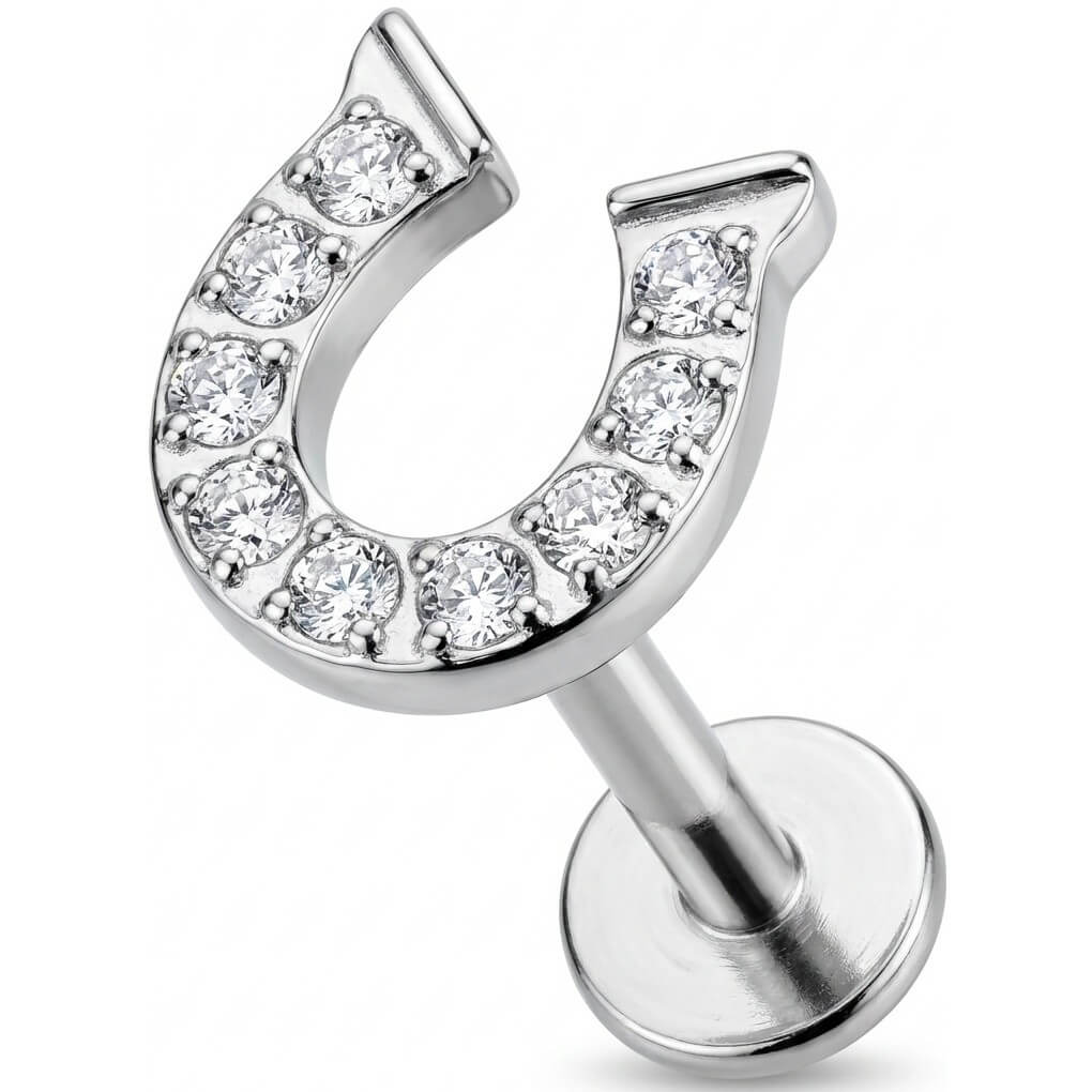Titanium Labret 3 cubic zirconias prong setting Internally Threaded