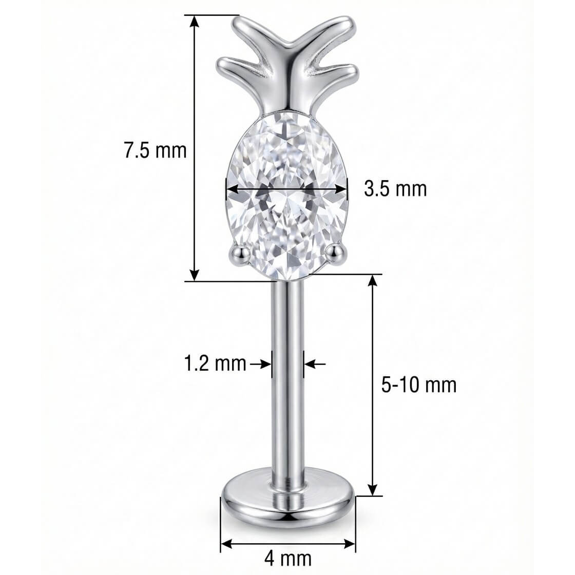 Titanium Labret Crystal Pineapple Fruit Design Internally Threaded