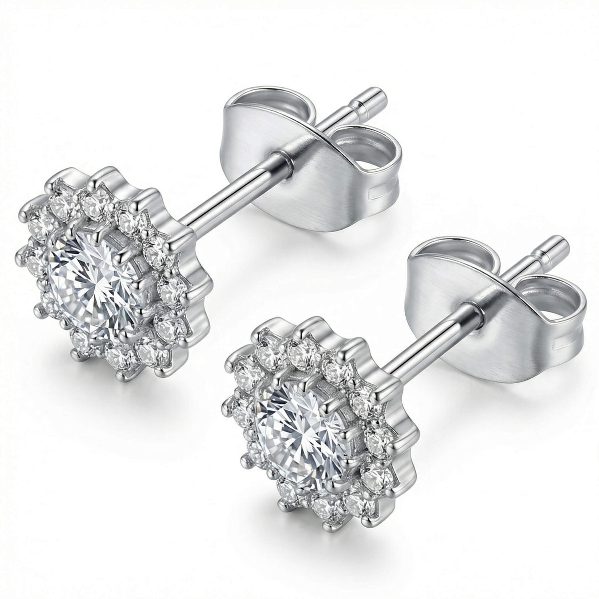Titanium Earring Zirconia Halo Flower