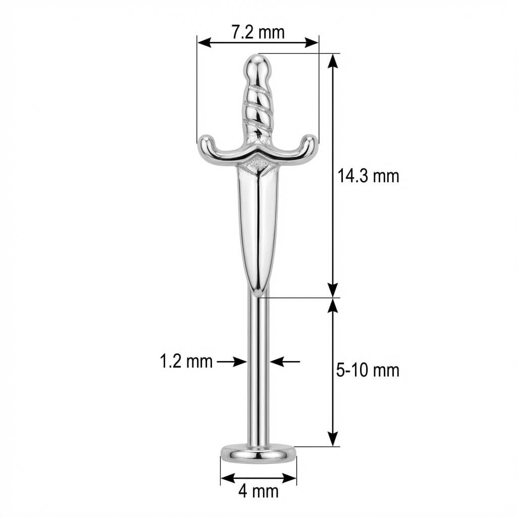 Titanium Labret Sharp Dagger Blade Internally Threaded
