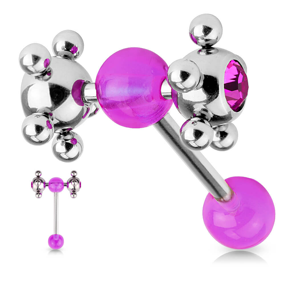 Tongue Barbell Acrylic Multi Steel Ball