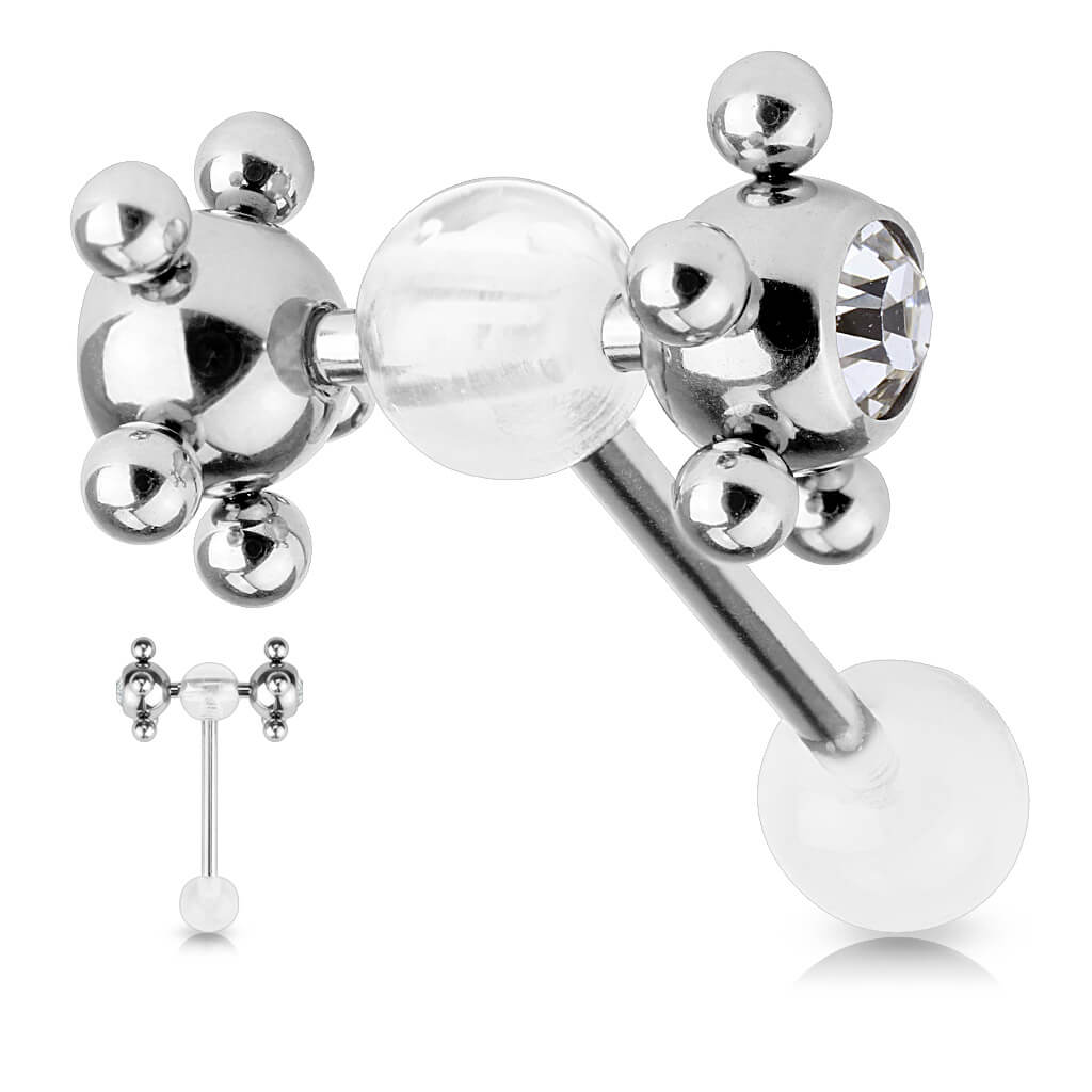 Tongue Barbell Acrylic Multi Steel Ball