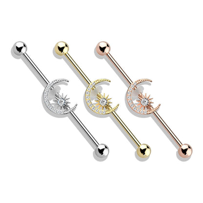 Industrial Barbell Moon Star Zirconia