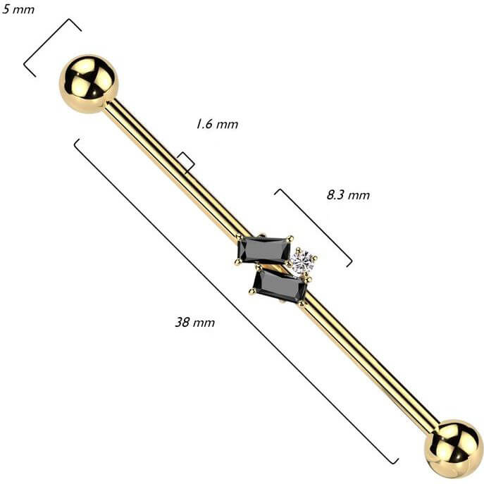 Barbell Industrial Zirconi Baguette e Zircone Tondo