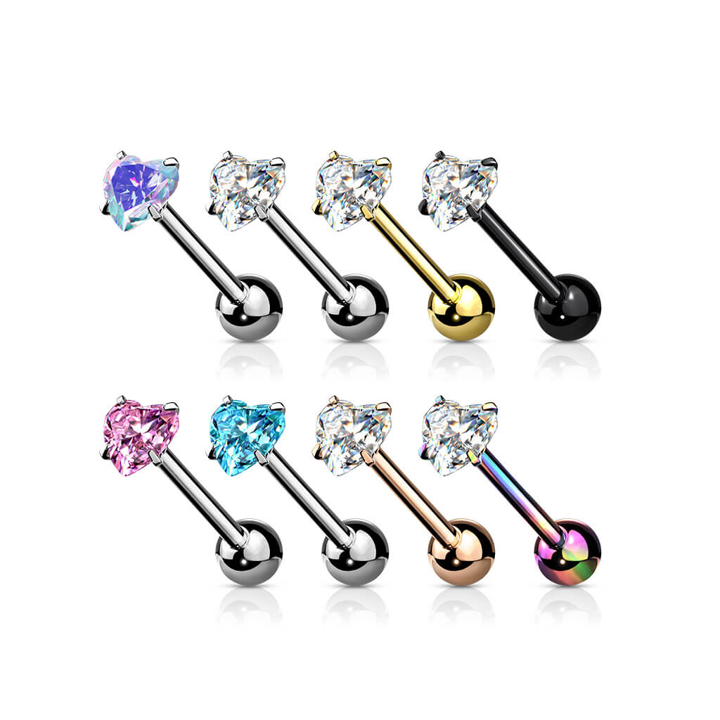 Tongue Barbell Heart Zirconia