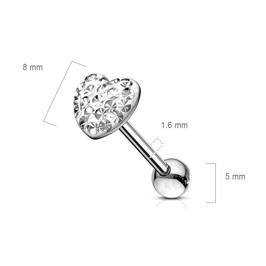 Tongue Barbell Heart Zirconia