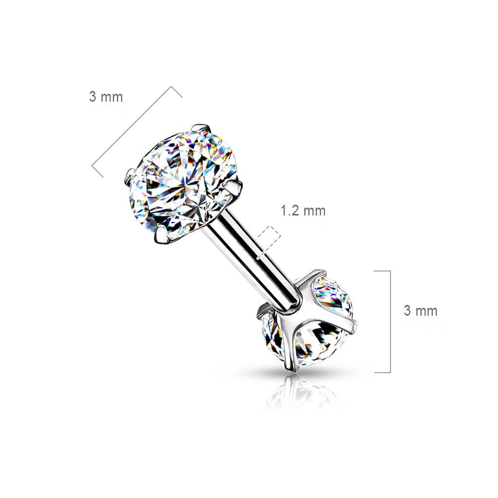 Barbell 2 sfere in Zircone Filettatura Interna