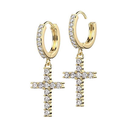 Boucle d'Oreille Pendentif Croix Zircone Cliqueur