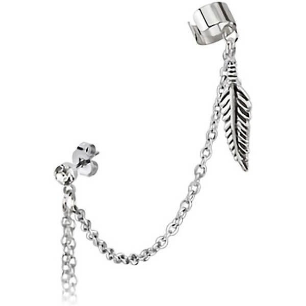 Ear Cuff Feather Chain dangle Silver