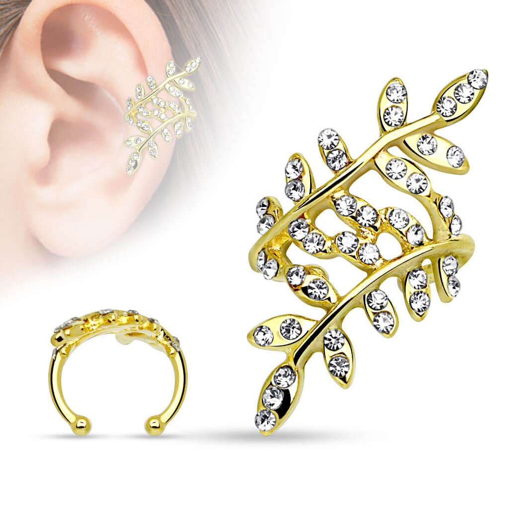 Earcuff Ear Cuff Leaves Zirconia Bendable