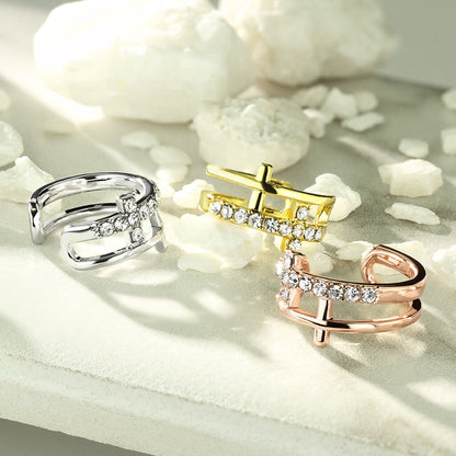 Earcuff Ear Cuff Double Cross Zirconia Bendable