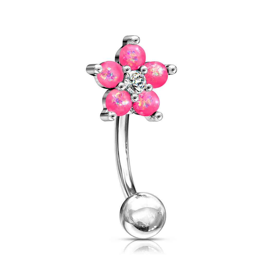 Eyebrow Piercing Flower Silver Zirconia