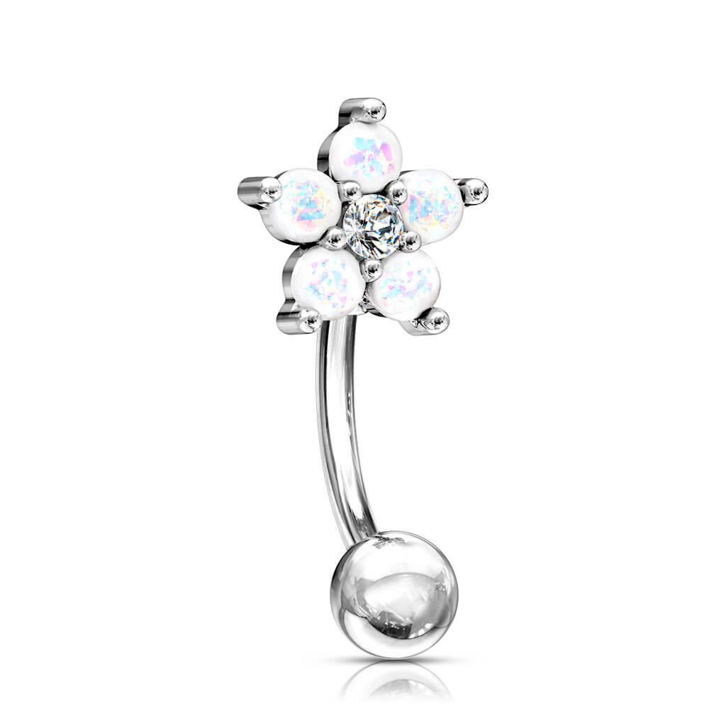 Eyebrow Piercing Flower Silver Zirconia