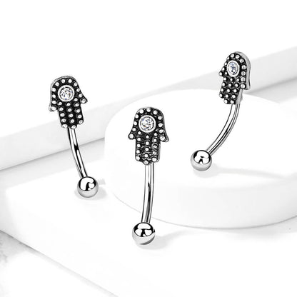 Eyebrow Piercing Hamsa Silver Zirconia