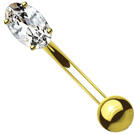 14 Karat Gold Augenbrauenpiercing Oval Zirkonia Gelbgold Weißgold