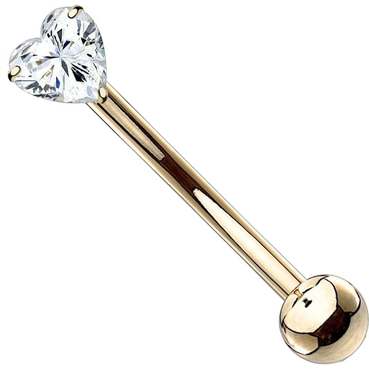 Oro 14 kt Piercing Sopracciglio Zircone a cuore 