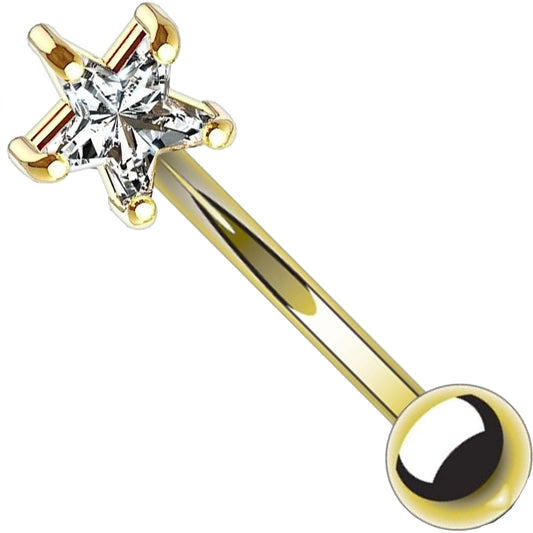 Solid Gold 14 Carat Eyebrow Piercing Star Zirconia