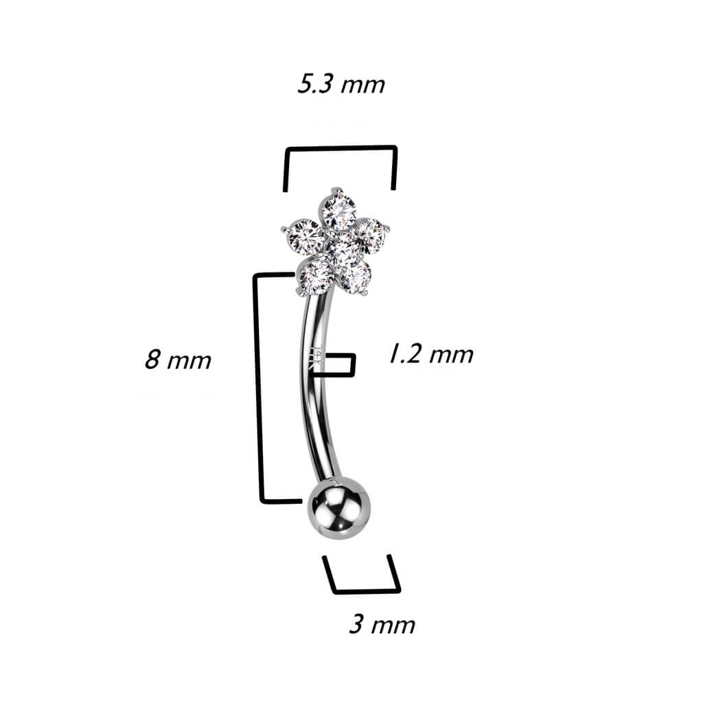 Oro 14 kt Piercing Sopracciglio Fiore di zirconi 