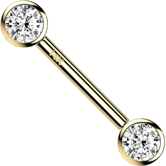 Solid Gold 14 Carat Nipple Piercing Round Zirconia Push-In