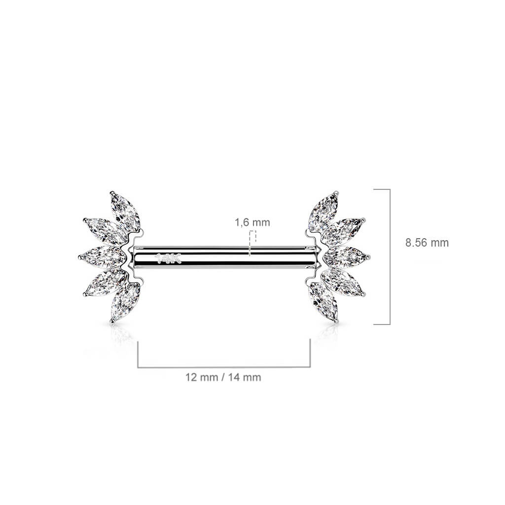 Oro 14kt 5 Circonitas marquesa Push In Pezón