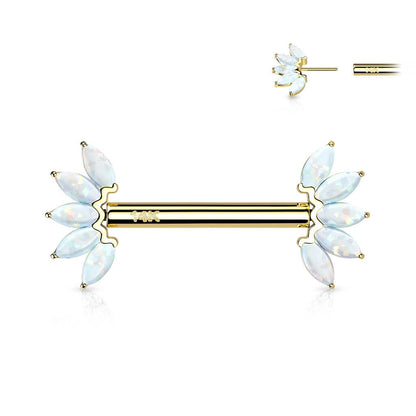 Oro 14 kt Piercing Capezzolo 5 Opali marquise  Push-In