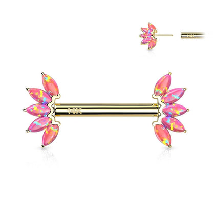 Oro 14 kt Piercing Capezzolo 5 Opali marquise  Push-In