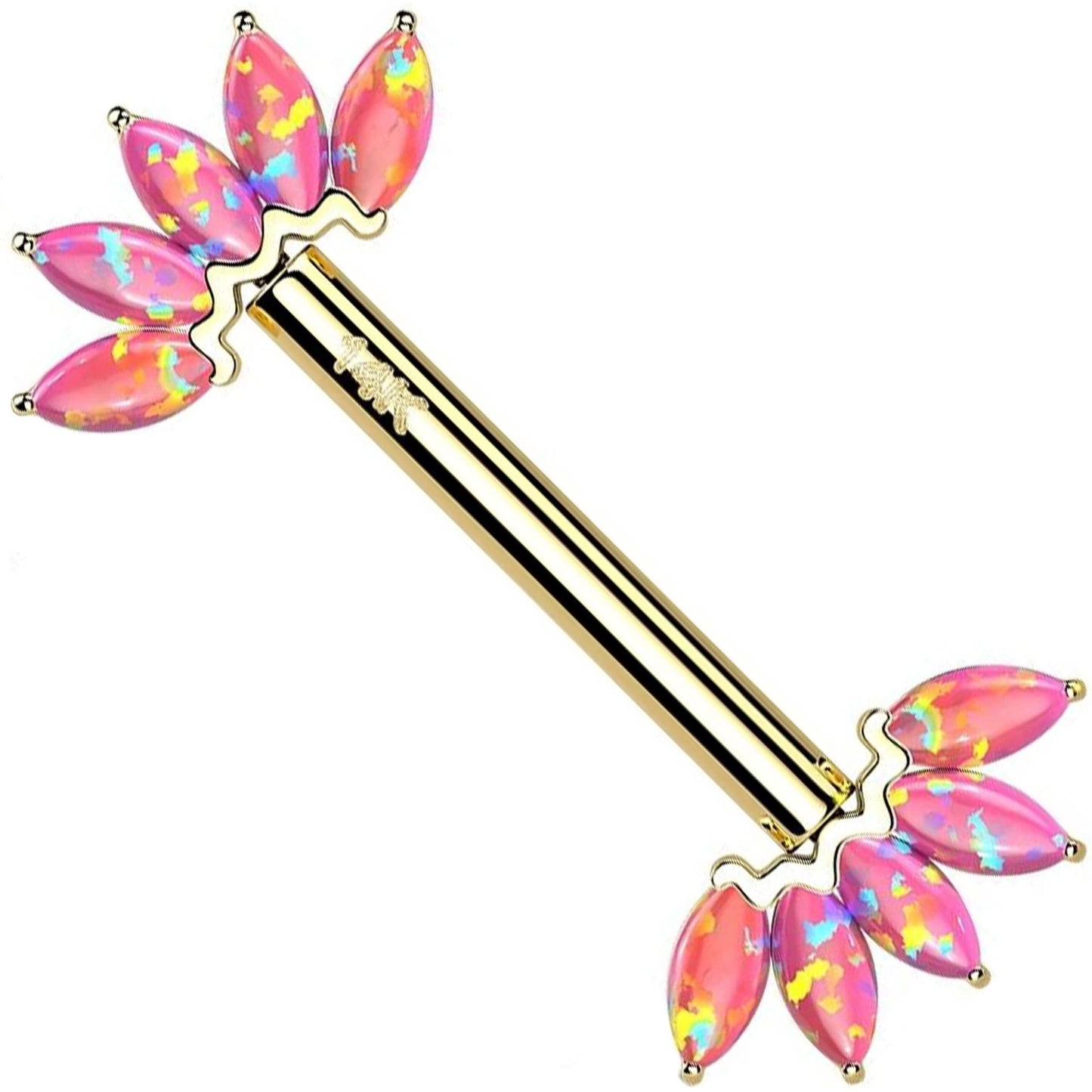 Oro 14 kt Piercing Capezzolo 5 Opali marquise  Push-In