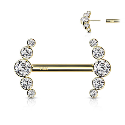 Oro 14 kt Piercing Capezzolo 5 Zirconi  Push-In