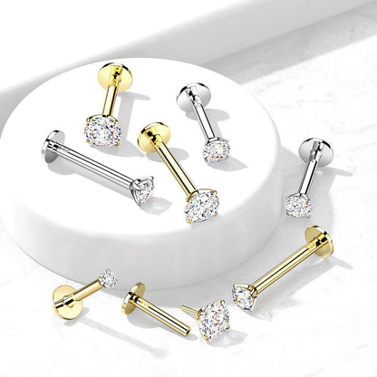 Oro 14 kt Labret Zircone rotondo  Push-In