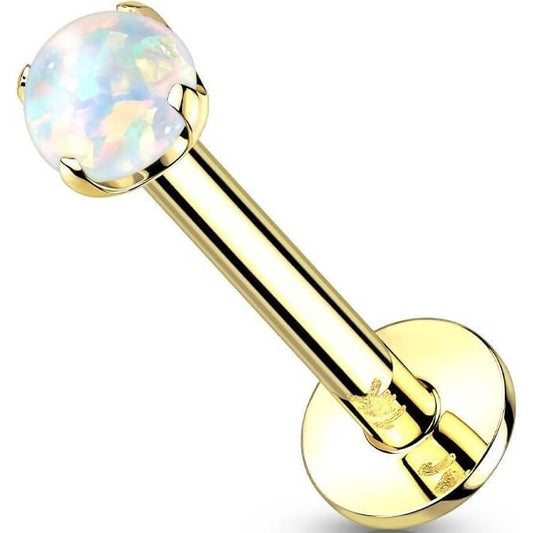 Złoto 585 labret okrągły opal  push-in