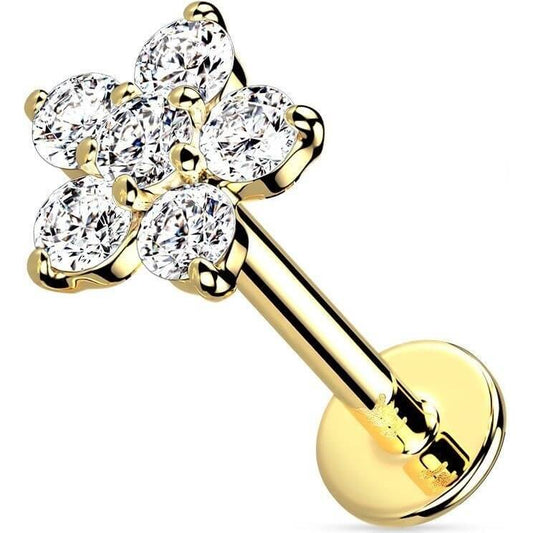 Oro 14 kt Labret Fiore di zirconi Push-In