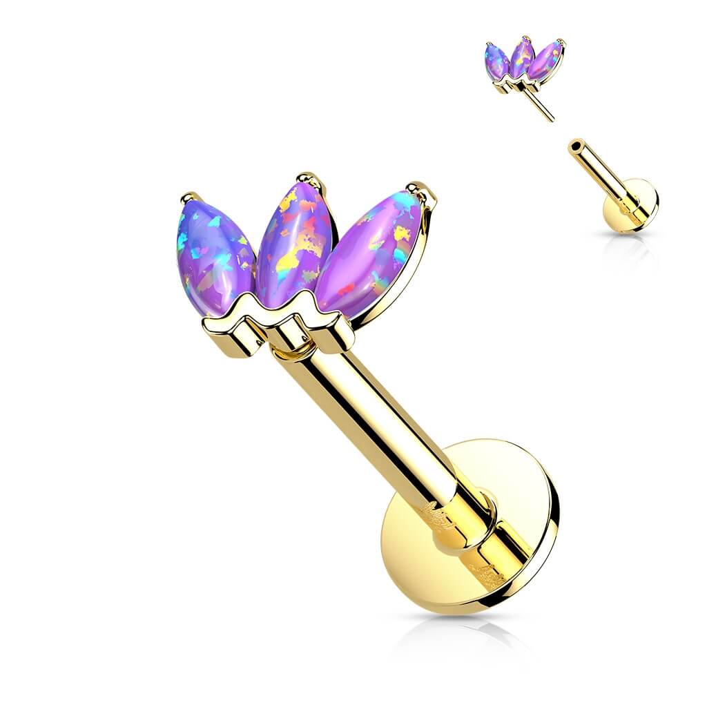 14 Karat Gold Labret Marquise Schliff 3 Opal Gelbgold Weißgold Push-In