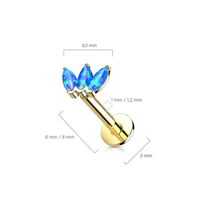 Solid Gold 14 Carat Labret Marquise 3 Opal Push-In